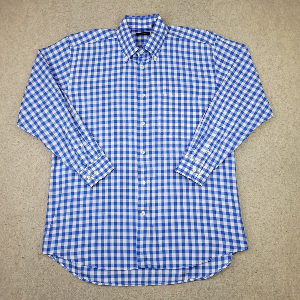 Turtleson Shirt Mens L Blue Gingham Plaid‎ Long Sleeve Button Down